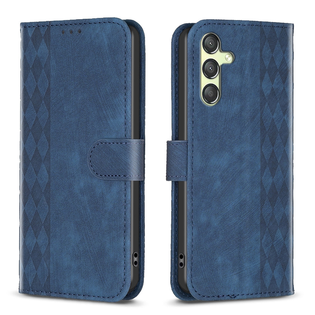 Samsung Galaxy A25 5G Plaid Embossed Leather Phone Case – Premium Wallet Kickstand & Shock Absorption for Durable Protection
