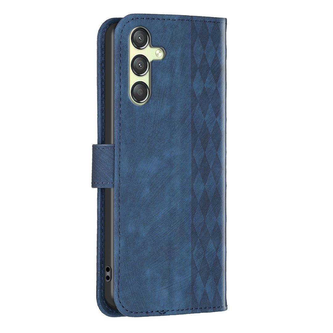 Samsung Galaxy A25 5G Plaid Embossed Leather Phone Case – Premium Wallet Kickstand & Shock Absorption for Durable Protection
