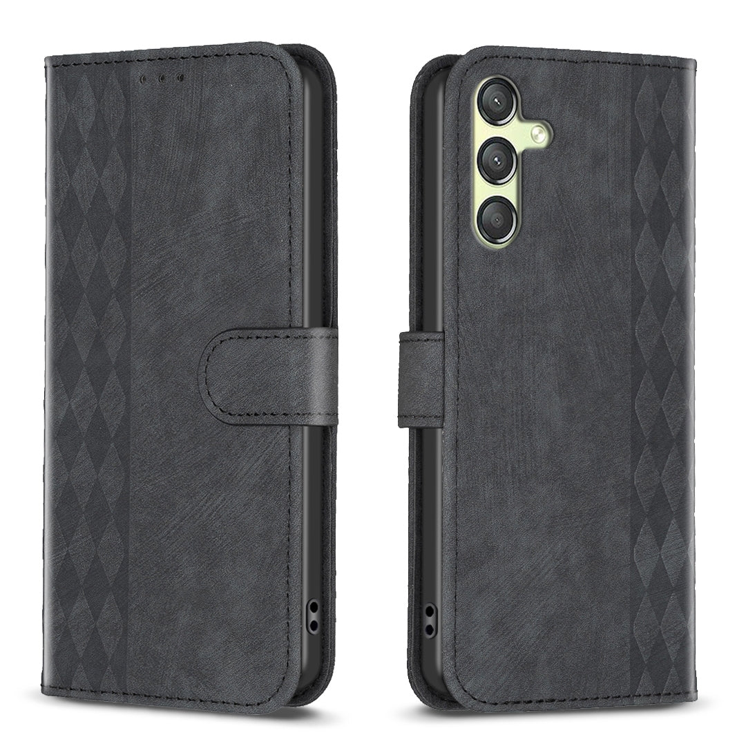Samsung Galaxy A25 5G Plaid Embossed Leather Phone Case – Premium Wallet Kickstand & Shock Absorption for Durable Protection