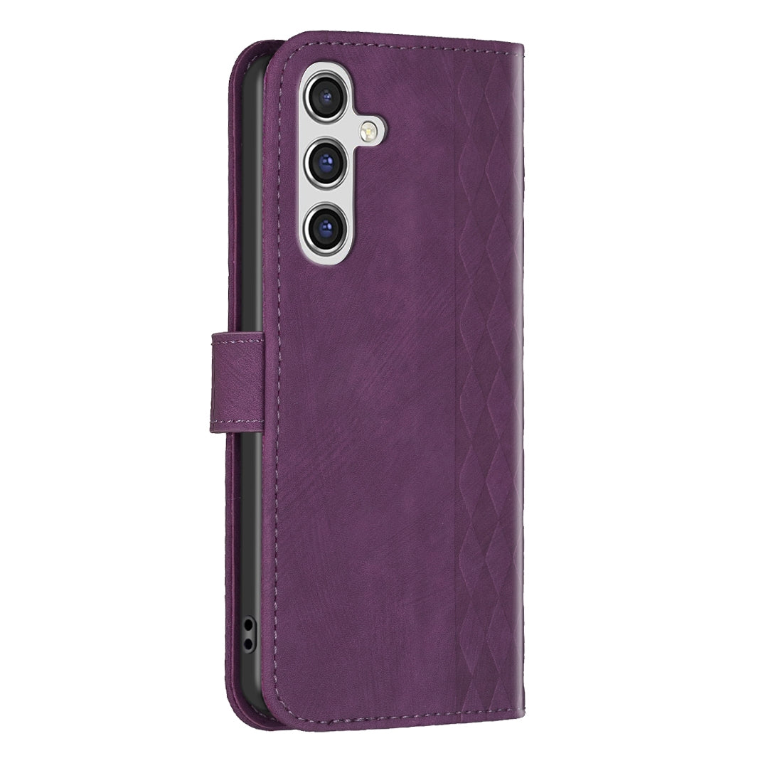 Samsung Galaxy A15 Plaid Embossed Leather Phone Case – Premium Wallet Kickstand & Shock Absorption for Durable Protection