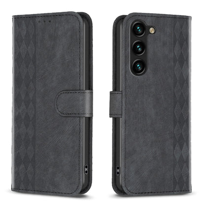 Samsung Galaxy S24 5G Plaid Embossed Leather Phone Case – Premium Wallet Kickstand & Shock Absorption for Durable Protection