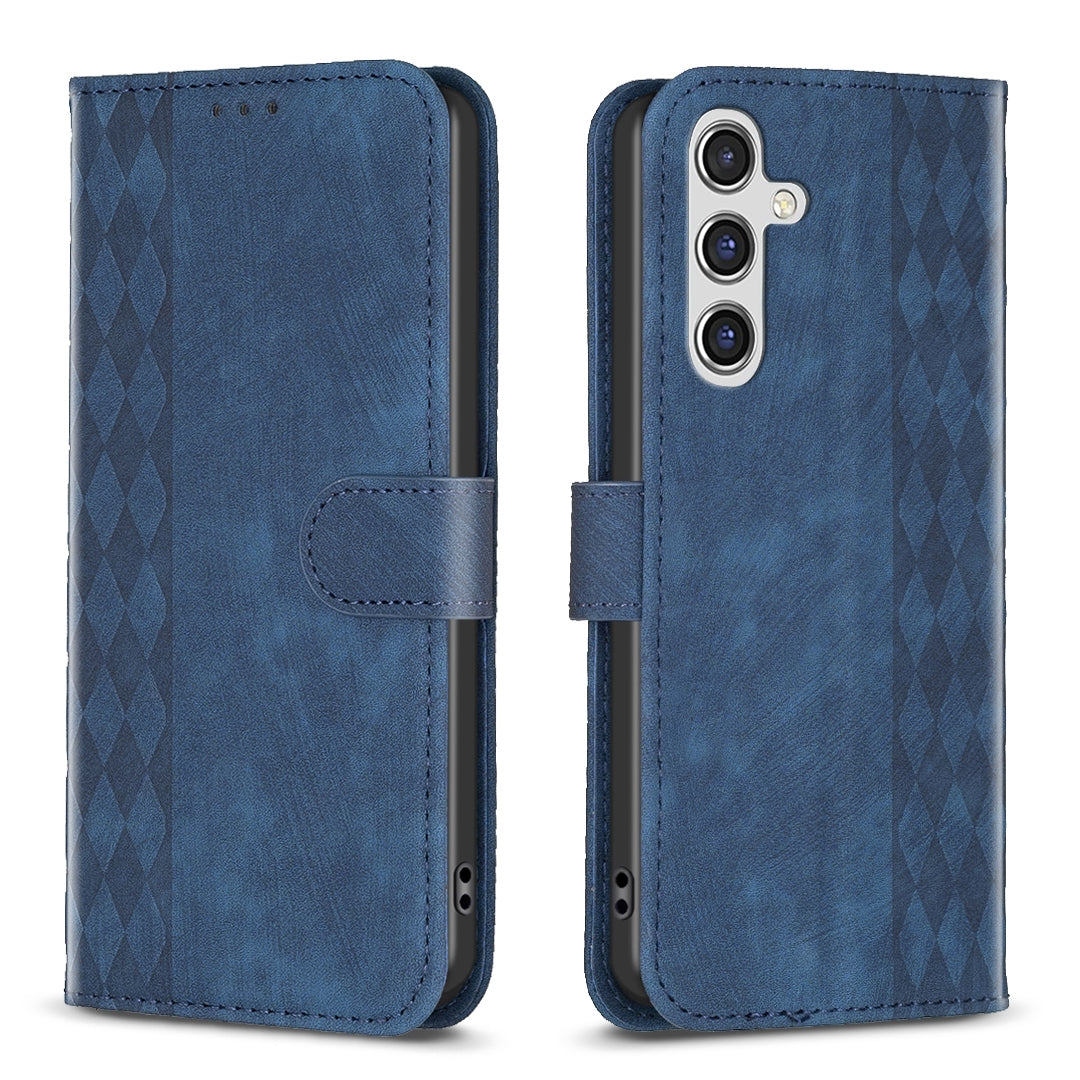 Samsung Galaxy A55 Plaid Embossed Leather Phone Case – Premium Wallet Kickstand & Shock Absorption for Durable Protection