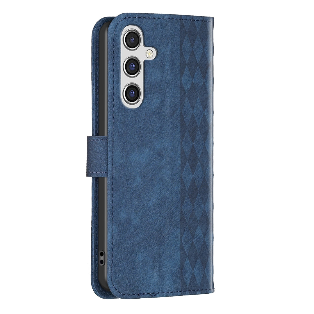 Samsung Galaxy A55 Plaid Embossed Leather Phone Case – Premium Wallet Kickstand & Shock Absorption for Durable Protection