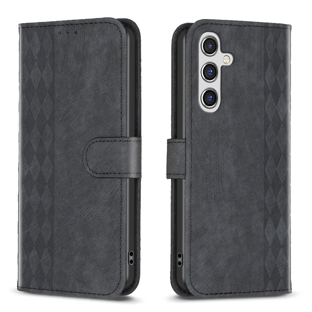 Samsung Galaxy A55 Plaid Embossed Leather Phone Case – Premium Wallet Kickstand & Shock Absorption for Durable Protection