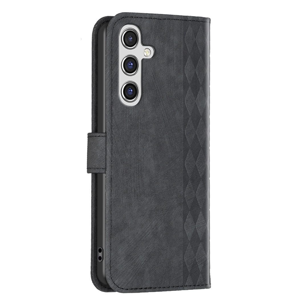 Samsung Galaxy A55 Plaid Embossed Leather Phone Case – Premium Wallet Kickstand & Shock Absorption for Durable Protection