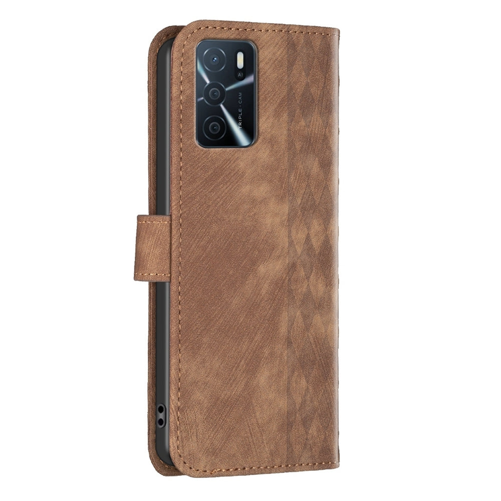 OPPO A16s Plaid Embossed Leather Phone Case – Premium Wallet Kickstand & Shock Absorption for Durable Protection