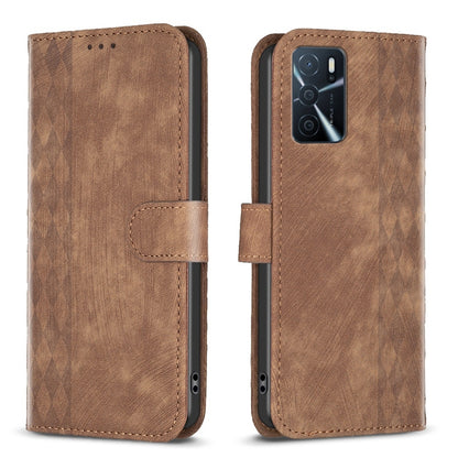 OPPO A16s Plaid Embossed Leather Phone Case – Premium Wallet Kickstand & Shock Absorption for Durable Protection