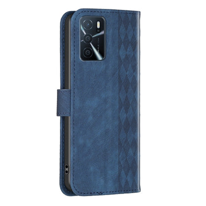 OPPO A55 Plaid Embossed Leather Phone Case – Premium Wallet Kickstand & Shock Absorption for Durable Protection