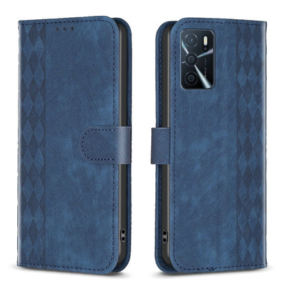 OPPO A55 Plaid Embossed Leather Phone Case – Premium Wallet Kickstand & Shock Absorption for Durable Protection
