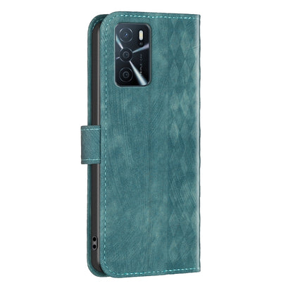 OPPO A16s Plaid Embossed Leather Phone Case – Premium Wallet Kickstand & Shock Absorption for Durable Protection