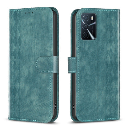 OPPO A55 Plaid Embossed Leather Phone Case – Premium Wallet Kickstand & Shock Absorption for Durable Protection