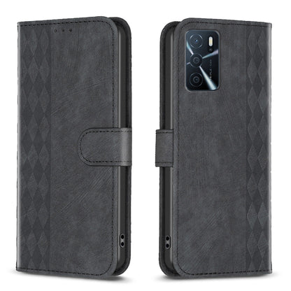 OPPO A16s Plaid Embossed Leather Phone Case – Premium Wallet Kickstand & Shock Absorption for Durable Protection
