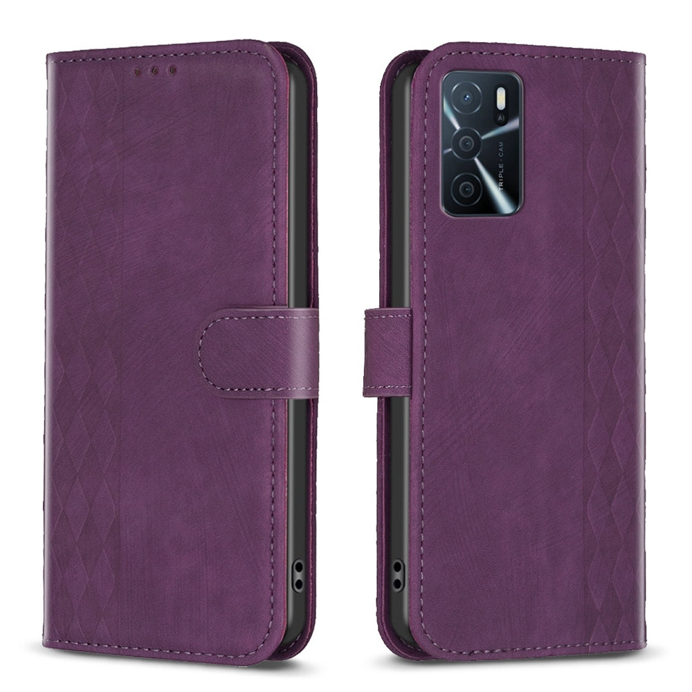 OPPO A16s Plaid Embossed Leather Phone Case – Premium Wallet Kickstand & Shock Absorption for Durable Protection