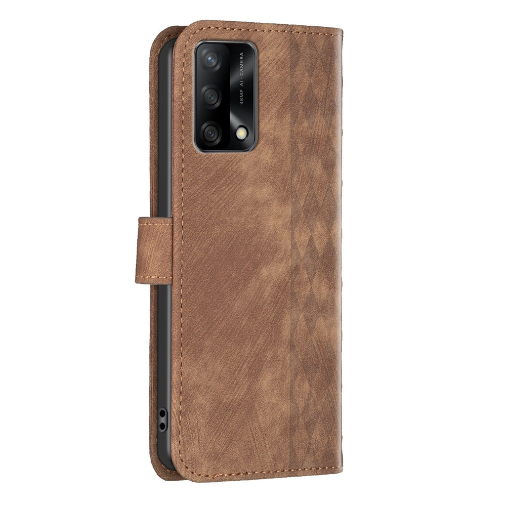 OPPO F19 4G Plaid Embossed Leather Phone Case – Premium Wallet Kickstand & Shock Absorption for Durable Protection