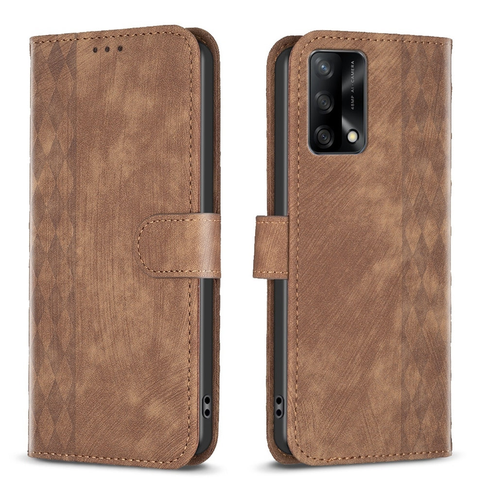 OPPO F19 4G Plaid Embossed Leather Phone Case – Premium Wallet Kickstand & Shock Absorption for Durable Protection