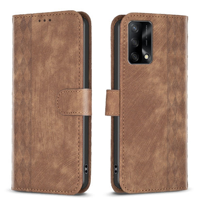 OPPO F19 4G Plaid Embossed Leather Phone Case – Premium Wallet Kickstand & Shock Absorption for Durable Protection