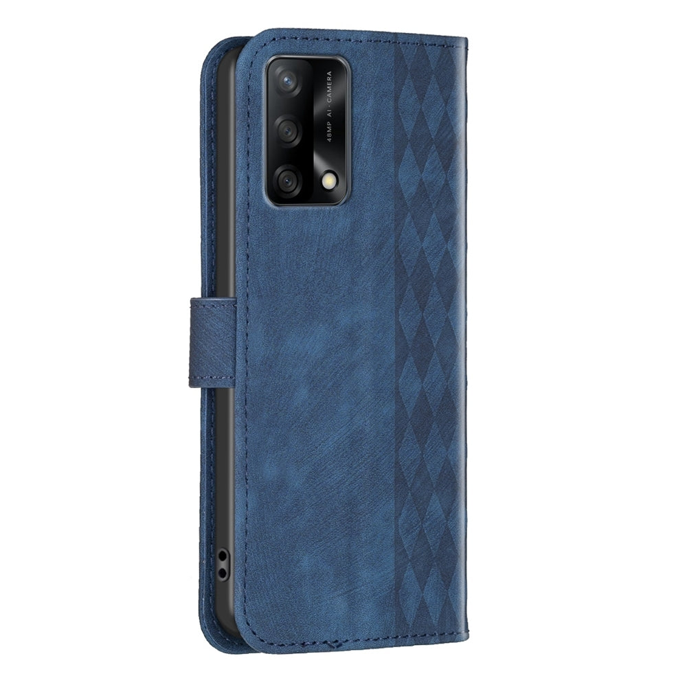 OPPO A74 4G Plaid Embossed Leather Phone Case – Premium Wallet Kickstand & Shock Absorption for Durable Protection