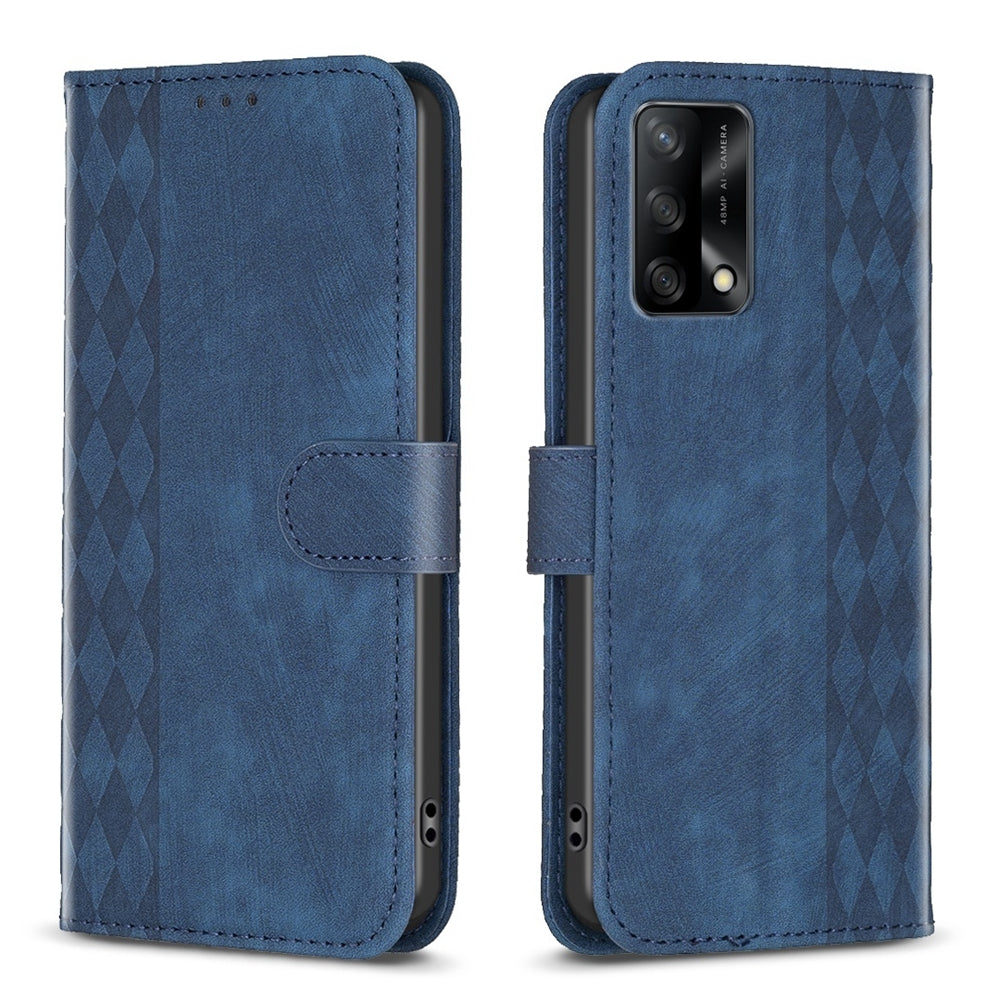 OPPO F19 4G Plaid Embossed Leather Phone Case – Premium Wallet Kickstand & Shock Absorption for Durable Protection