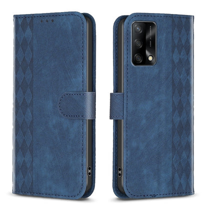 OPPO F19 4G Plaid Embossed Leather Phone Case – Premium Wallet Kickstand & Shock Absorption for Durable Protection