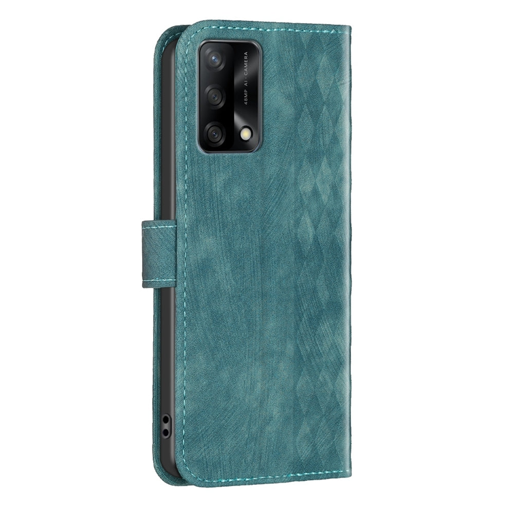 OPPO A74 4G Plaid Embossed Leather Phone Case – Premium Wallet Kickstand & Shock Absorption for Durable Protection