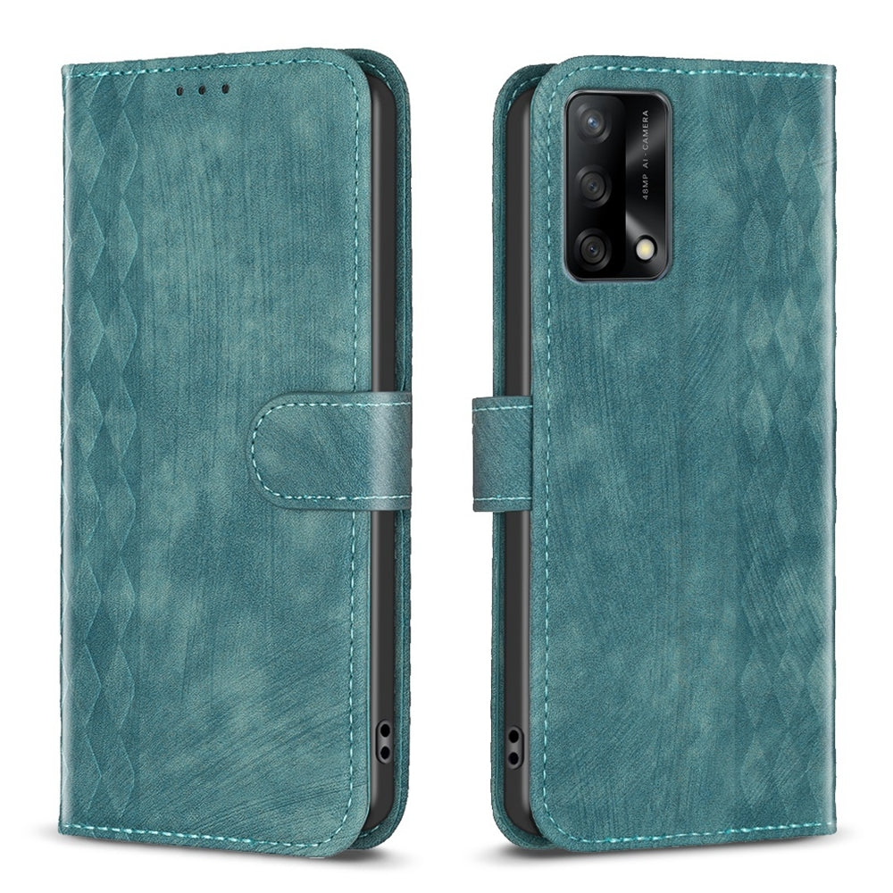 OPPO F19 4G Plaid Embossed Leather Phone Case – Premium Wallet Kickstand & Shock Absorption for Durable Protection