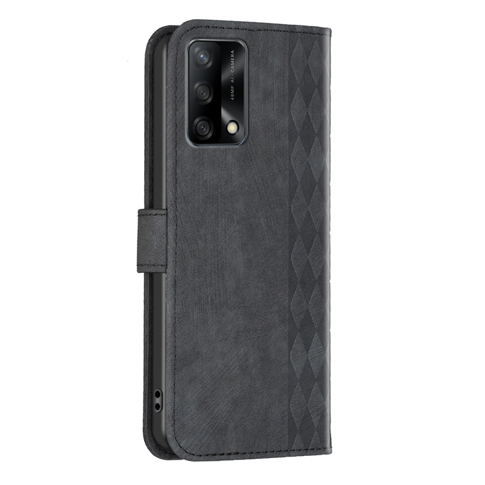 OPPO A74 4G Plaid Embossed Leather Phone Case – Premium Wallet Kickstand & Shock Absorption for Durable Protection