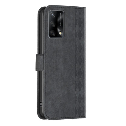 OPPO F19 4G Plaid Embossed Leather Phone Case – Premium Wallet Kickstand & Shock Absorption for Durable Protection
