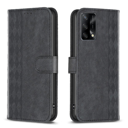 OPPO F19 4G Plaid Embossed Leather Phone Case – Premium Wallet Kickstand & Shock Absorption for Durable Protection