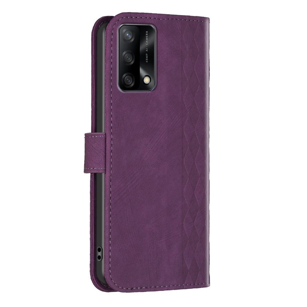 OPPO F19 4G Plaid Embossed Leather Phone Case – Premium Wallet Kickstand & Shock Absorption for Durable Protection