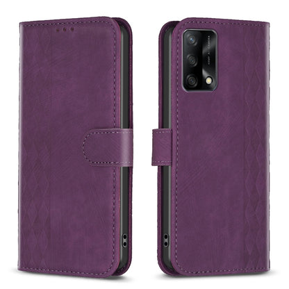 OPPO F19 4G Plaid Embossed Leather Phone Case – Premium Wallet Kickstand & Shock Absorption for Durable Protection