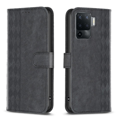 OPPO A94 4G Plaid Embossed Leather Phone Case – Premium Wallet Kickstand & Shock Absorption for Durable Protection
