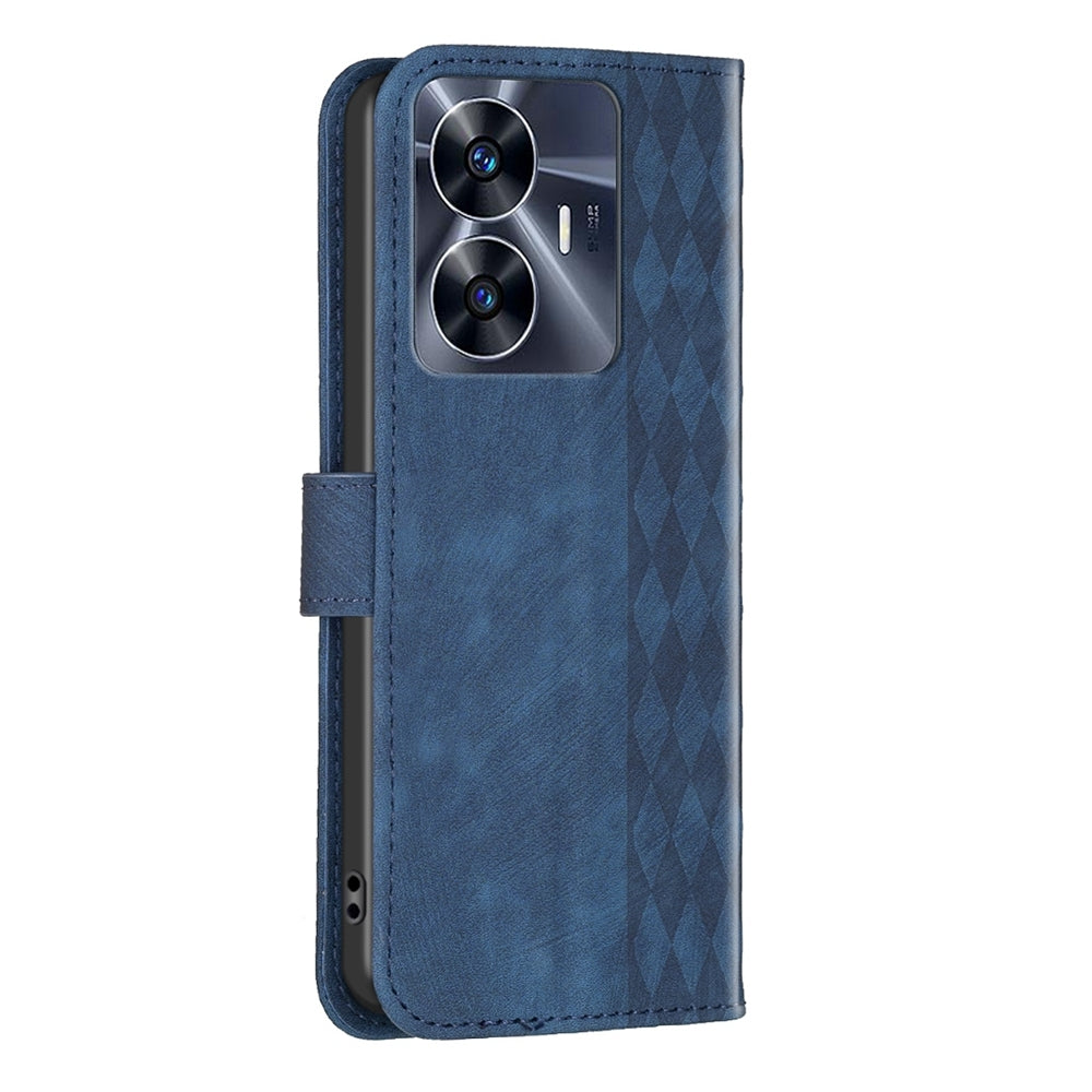 Realme C55 Plaid Embossed Leather Phone Case – Premium Wallet Kickstand & Shock Absorption for Durable Protection