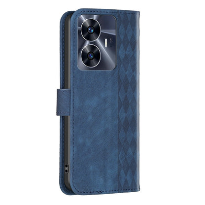 Realme C55 Plaid Embossed Leather Phone Case – Premium Wallet Kickstand & Shock Absorption for Durable Protection