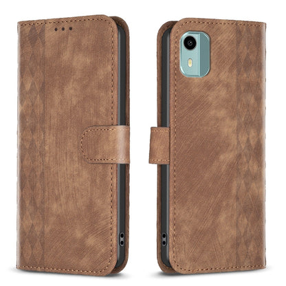 Nokia C12 Plaid Embossed Leather Phone Case – Premium Wallet Kickstand & Shock Absorption for Durable Protection