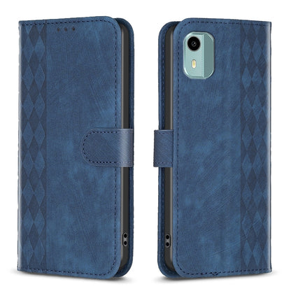 Nokia C12 Plaid Embossed Leather Phone Case – Premium Wallet Kickstand & Shock Absorption for Durable Protection