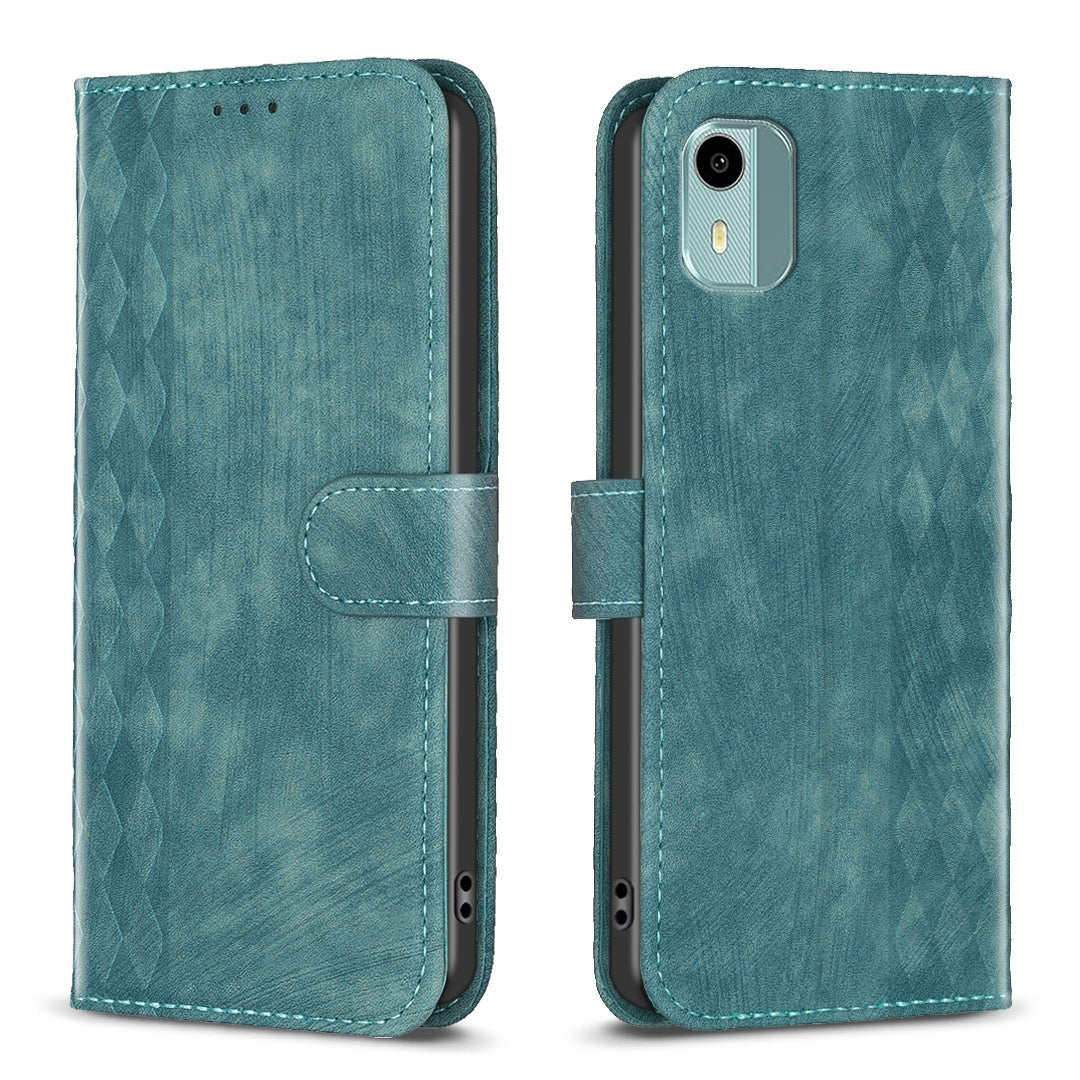 Nokia C12 Plaid Embossed Leather Phone Case – Premium Wallet Kickstand & Shock Absorption for Durable Protection