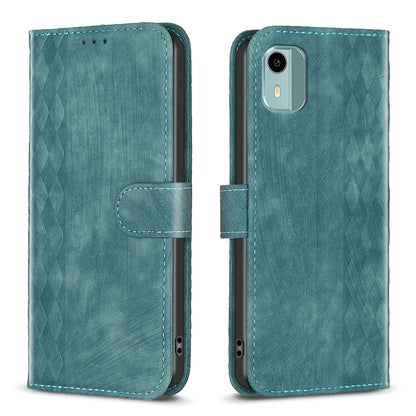 Nokia C12 Plaid Embossed Leather Phone Case – Premium Wallet Kickstand & Shock Absorption for Durable Protection