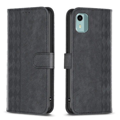 Nokia C12 Plaid Embossed Leather Phone Case – Premium Wallet Kickstand & Shock Absorption for Durable Protection