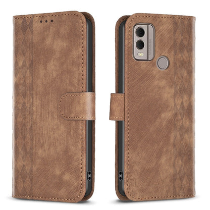 Nokia C22 Plaid Embossed Leather Phone Case – Premium Wallet Kickstand & Shock Absorption for Durable Protection