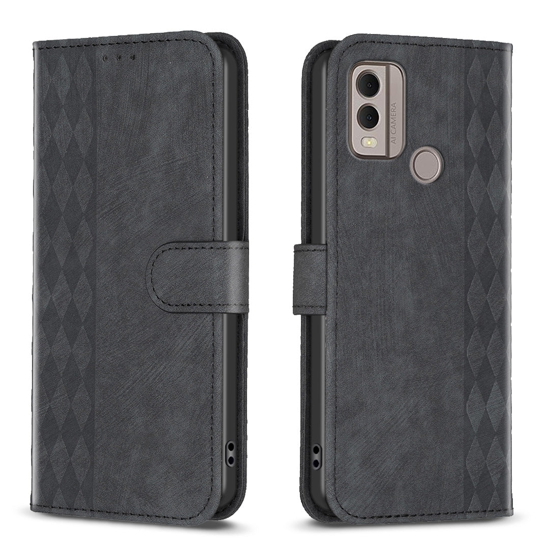 Nokia C22 Plaid Embossed Leather Phone Case – Premium Wallet Kickstand & Shock Absorption for Durable Protection