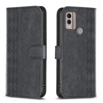Nokia C22 Plaid Embossed Leather Phone Case – Premium Wallet Kickstand & Shock Absorption for Durable Protection