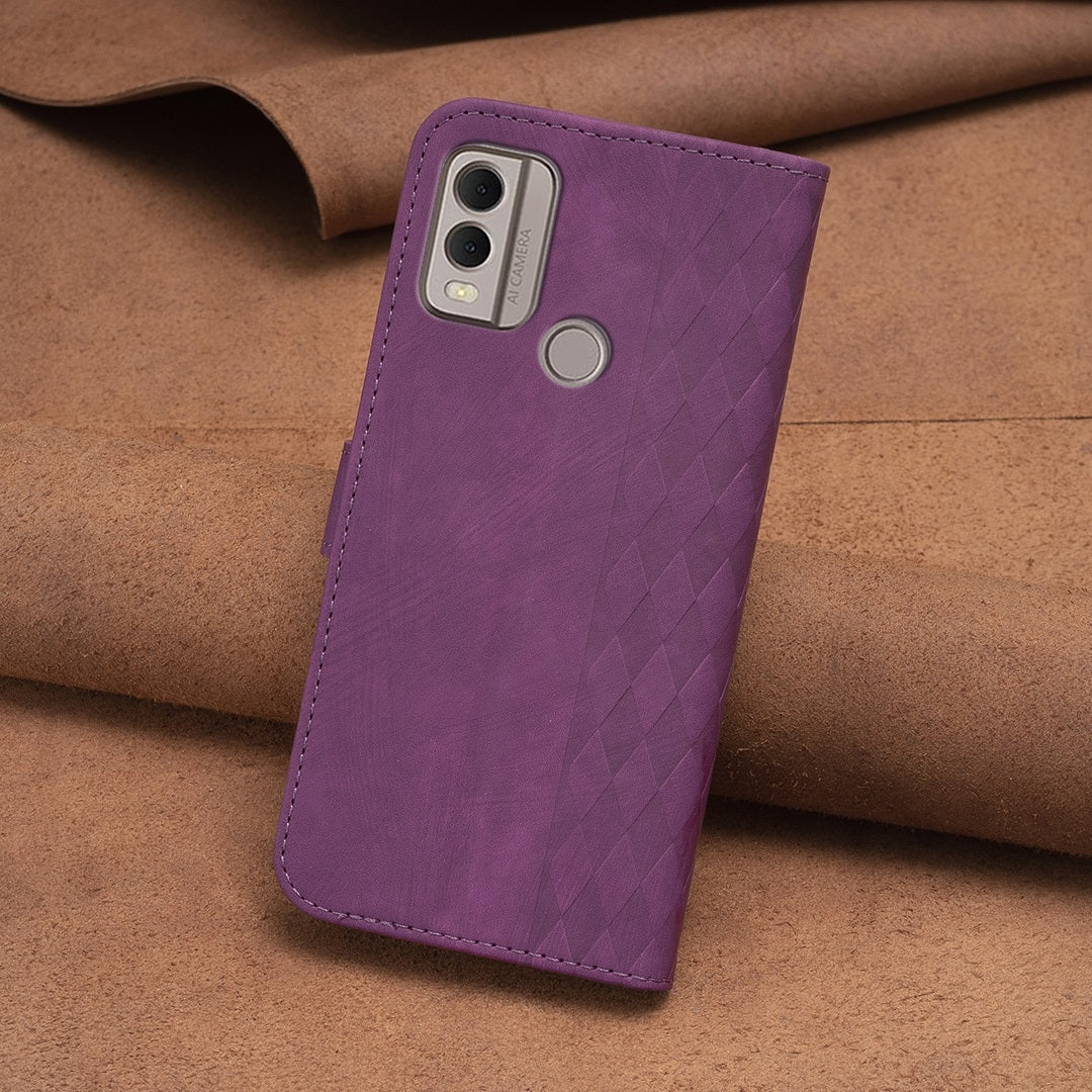 Nokia C22 Plaid Embossed Leather Phone Case – Premium Wallet Kickstand & Shock Absorption for Durable Protection
