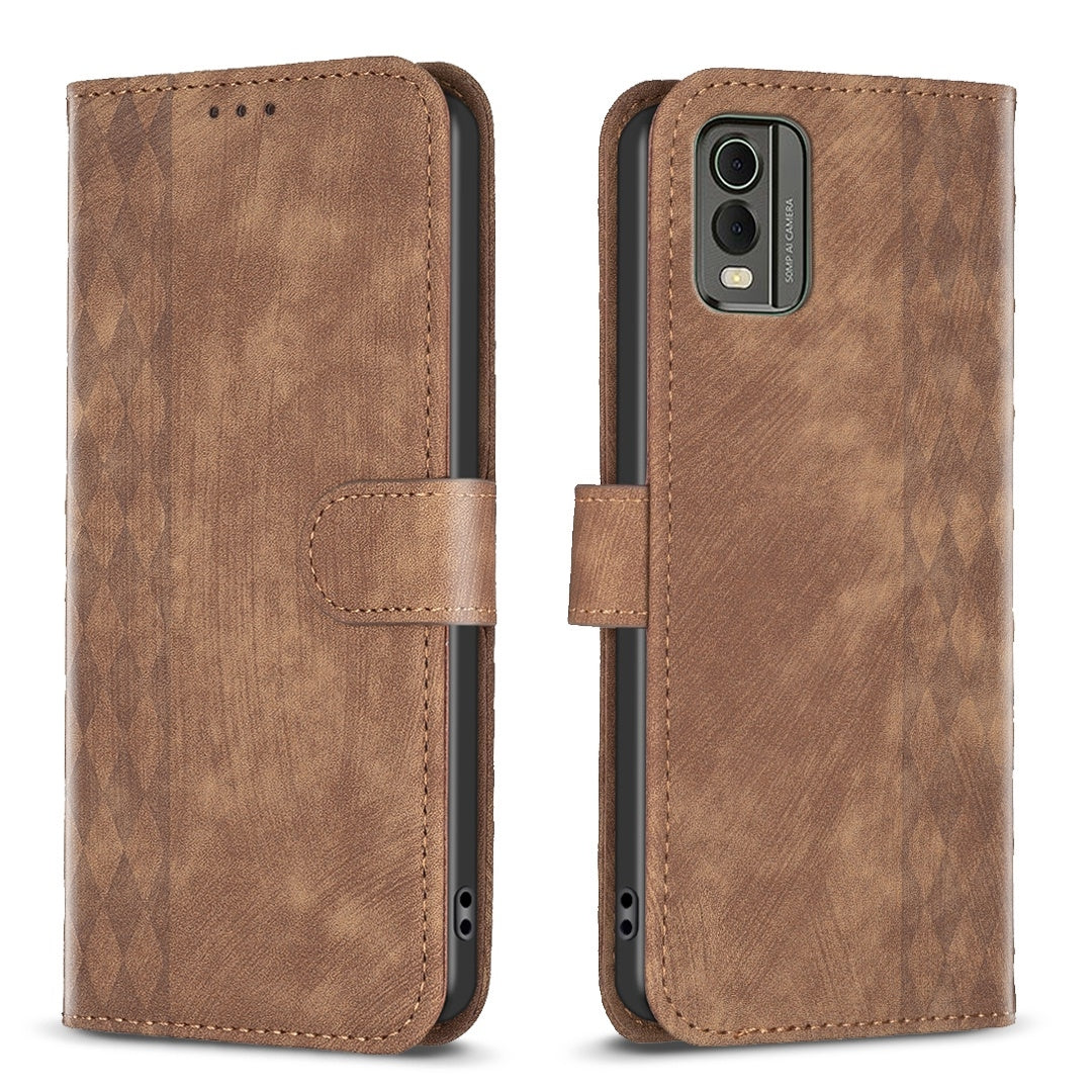 Nokia C32 Plaid Embossed Leather Phone Case – Premium Wallet Kickstand & Shock Absorption for Durable Protection