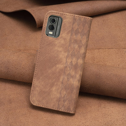 Nokia C32 Plaid Embossed Leather Phone Case – Premium Wallet Kickstand & Shock Absorption for Durable Protection