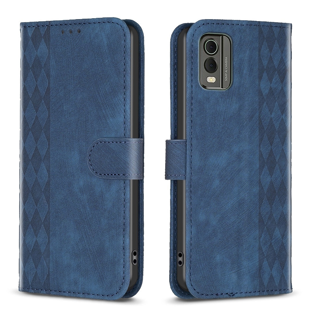 Nokia C32 Plaid Embossed Leather Phone Case – Premium Wallet Kickstand & Shock Absorption for Durable Protection
