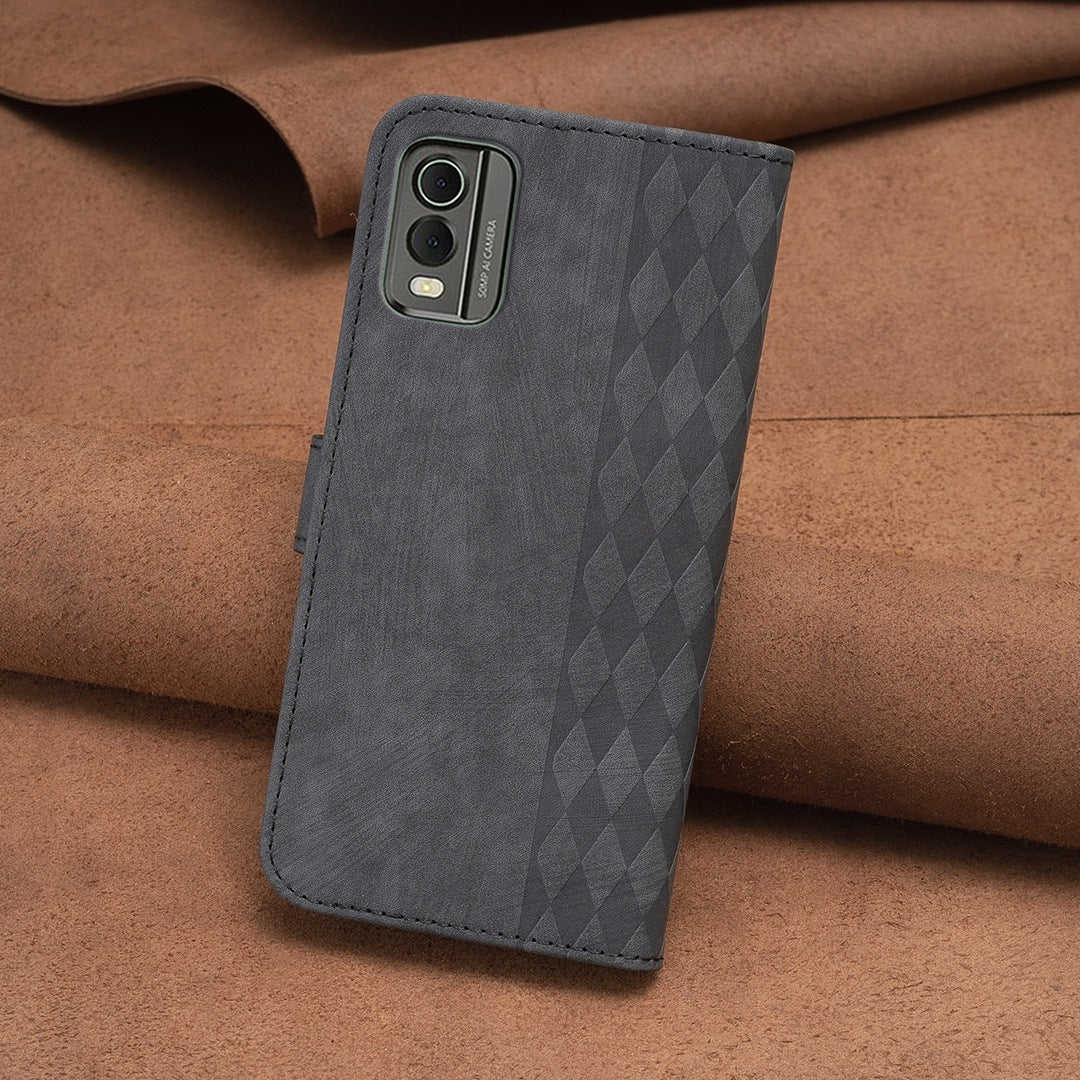 Nokia C32 Plaid Embossed Leather Phone Case – Premium Wallet Kickstand & Shock Absorption for Durable Protection