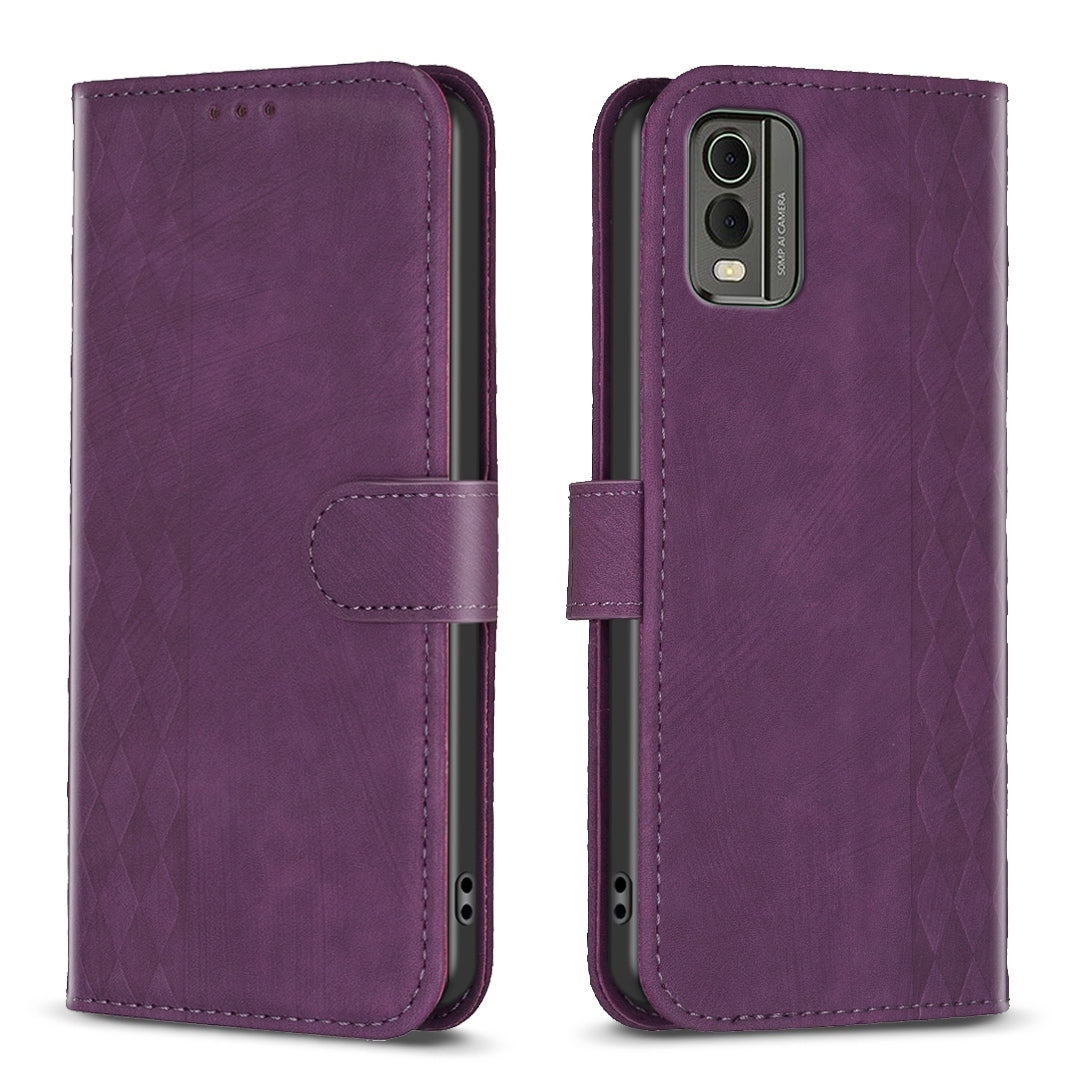 Nokia C32 Plaid Embossed Leather Phone Case – Premium Wallet Kickstand & Shock Absorption for Durable Protection