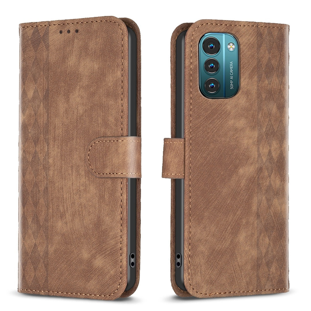 Nokia G21 Plaid Embossed Leather Phone Case – Premium Wallet Kickstand & Shock Absorption for Durable Protection