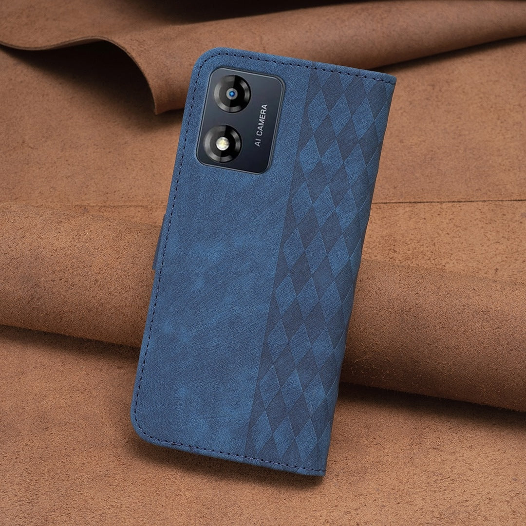 Motorola Moto E13 4G Plaid Embossed Leather Phone Case – Premium Wallet Kickstand & Shock Absorption for Durable Protection