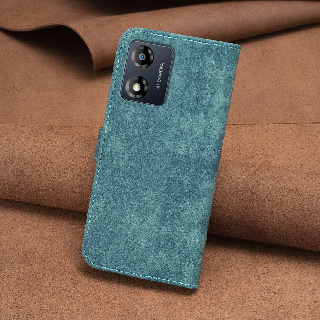 Motorola Moto E13 4G Plaid Embossed Leather Phone Case – Premium Wallet Kickstand & Shock Absorption for Durable Protection